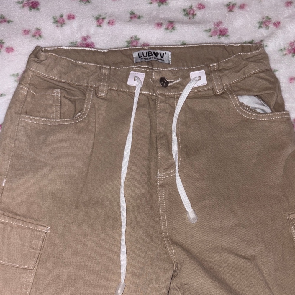 Tan Cargo Pants with Drawstring